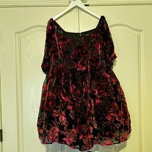 Torrid Black Mini Dress with Red/Pink Floral Burnout